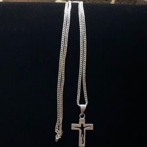 Vintage Taxco 925 Sterling Silver Cutout Cross Necklace and Cross Pendant
